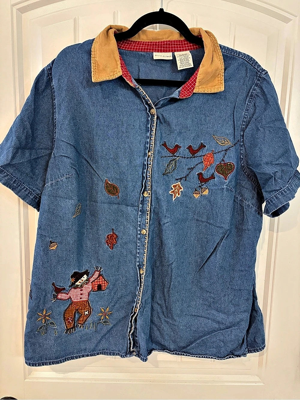 Vintage White Stag Fall Embroidered Denim Shirt Blue XL